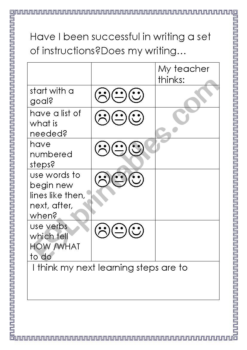 instructional writing self assessment