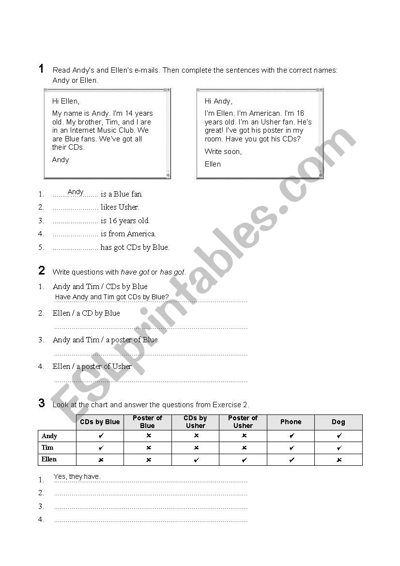 Personal info worksheet