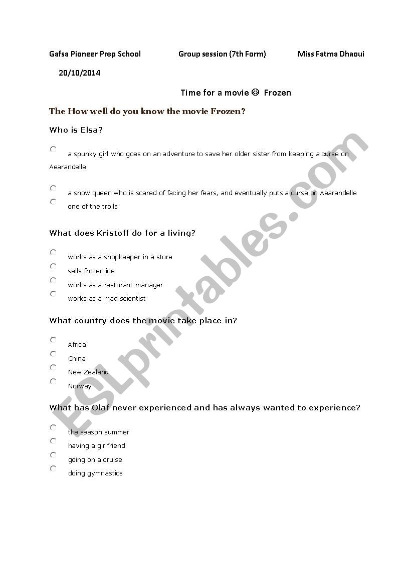 group session worksheet