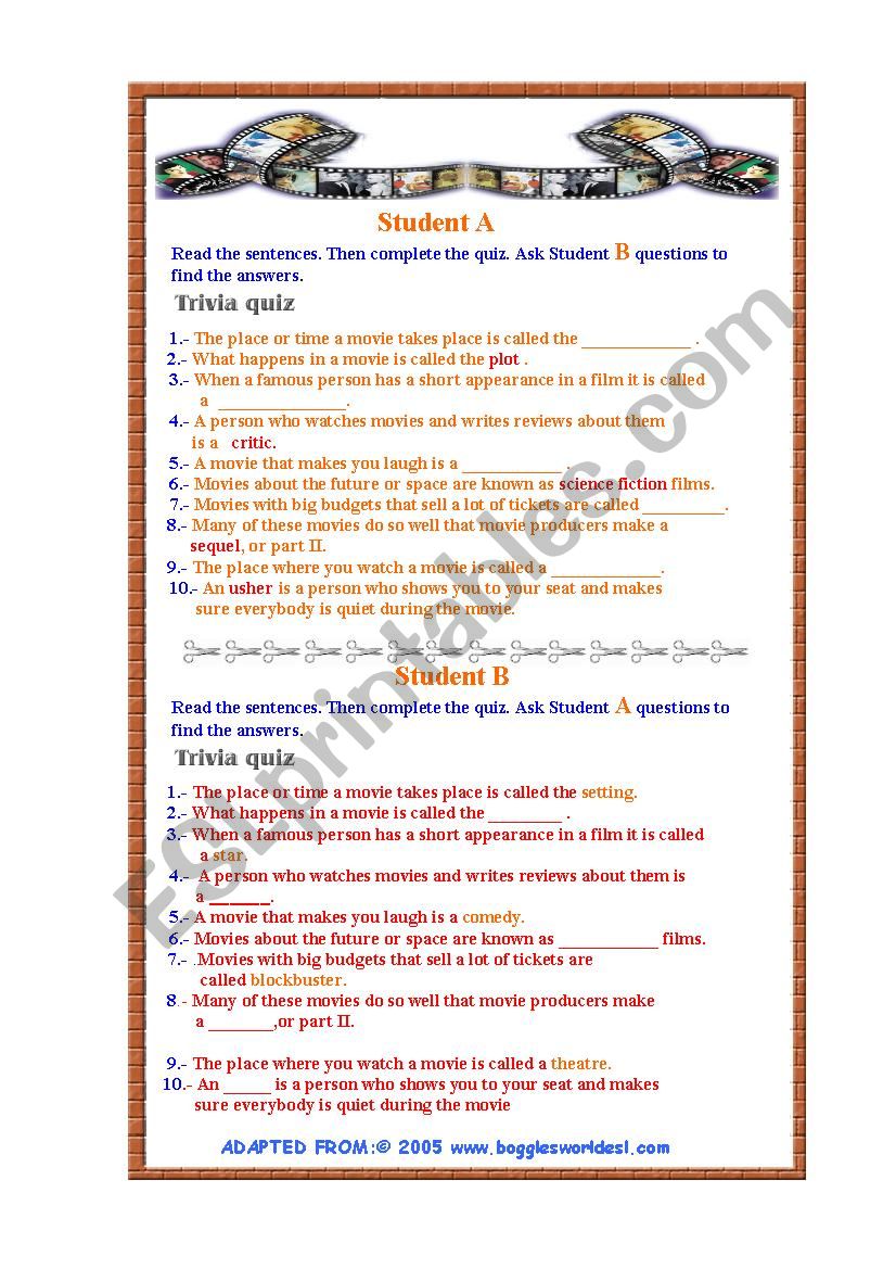 Trivia Quiz worksheet