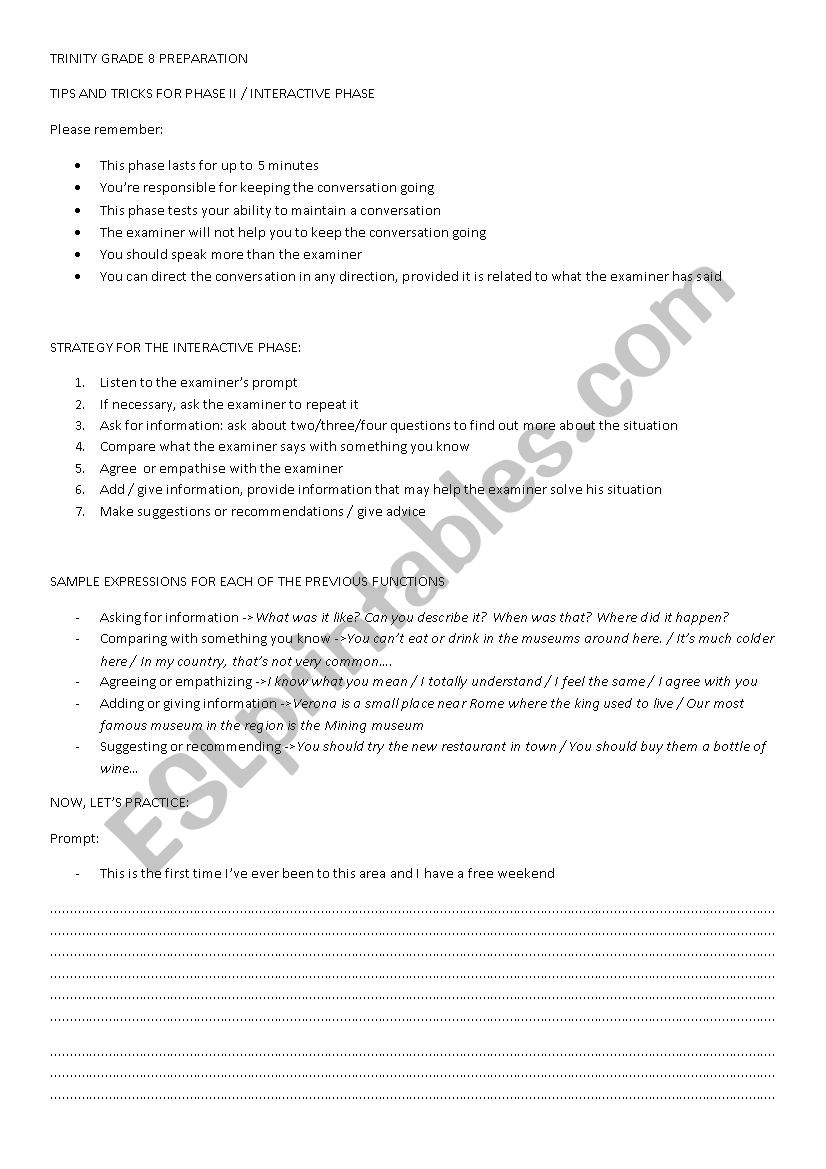 TRINITY GRADE 8 PREPARATION worksheet
