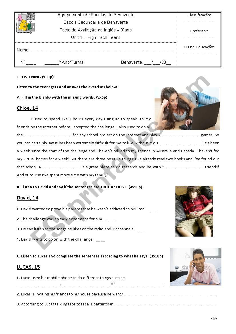 english test 9Âº grade worksheet