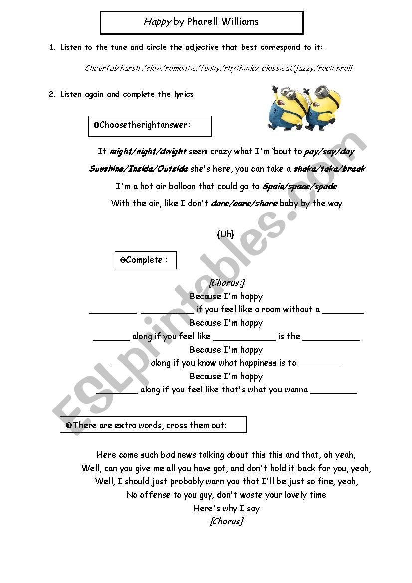 Happy - Pharell Williams worksheet