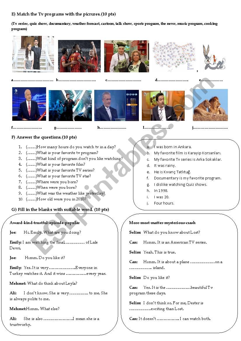 exam worksheet