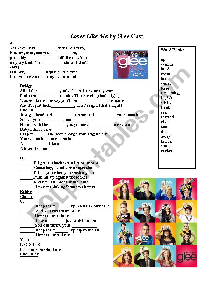 Song Activity-Loser like me worksheet