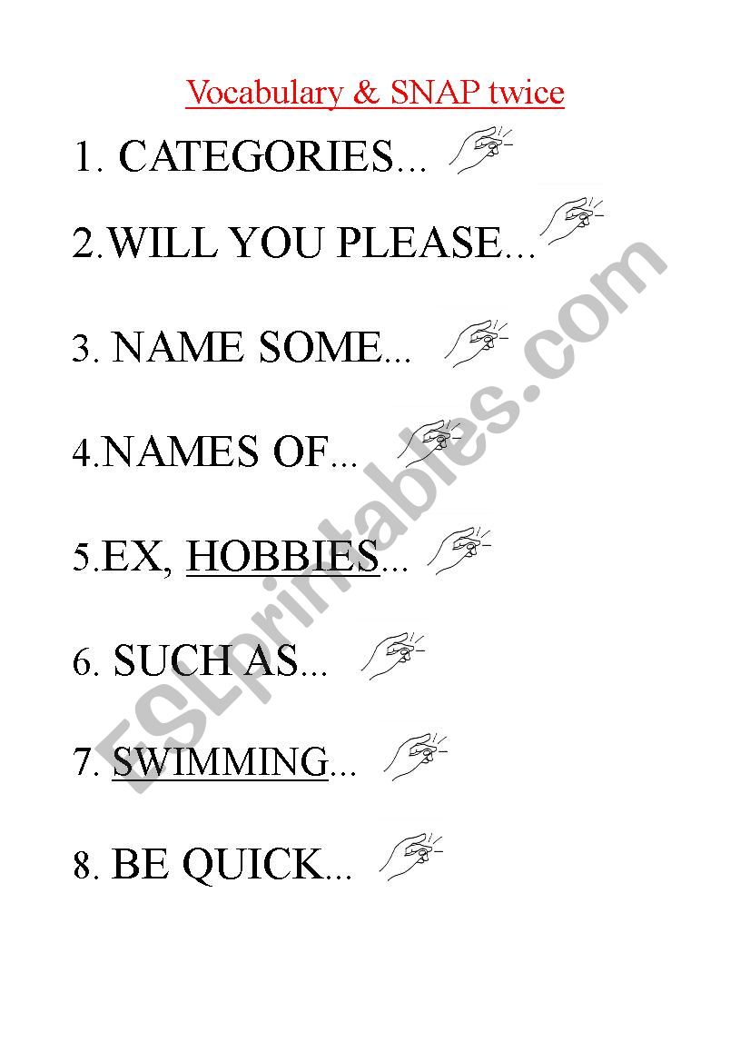 SNAP VOCABULARY ROUTINE worksheet
