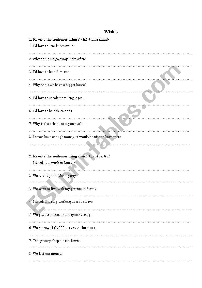 Wishes worksheet