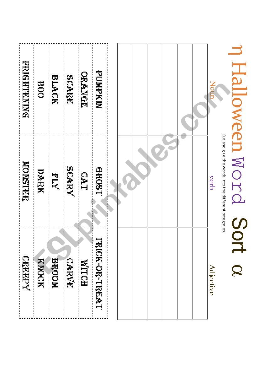 Halloween word sort worksheet