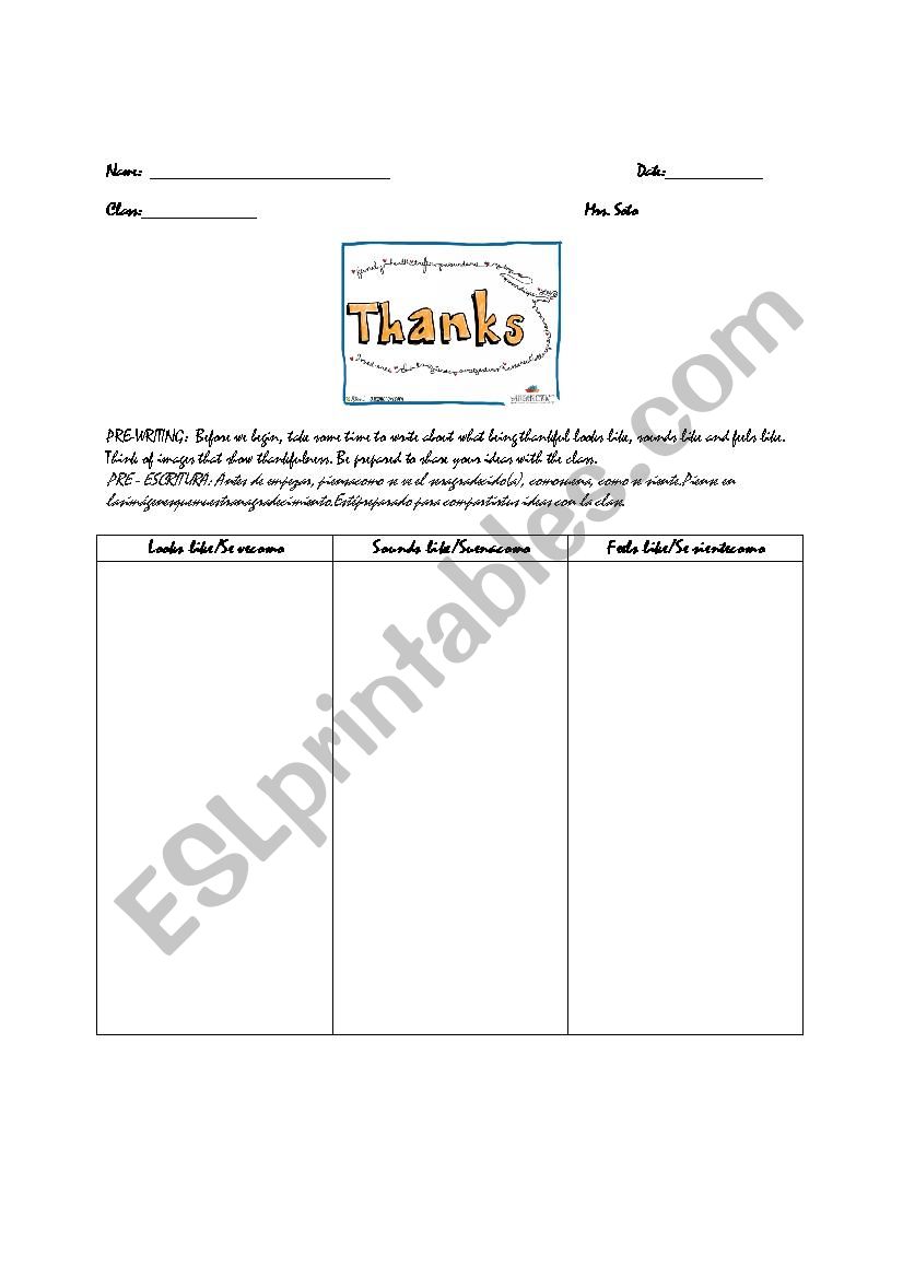 Being thankful worksheet