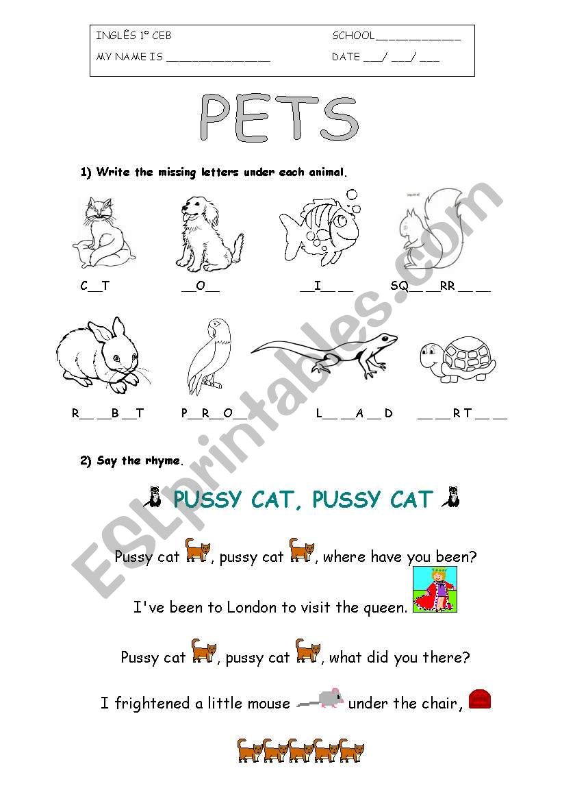 Pets worksheet