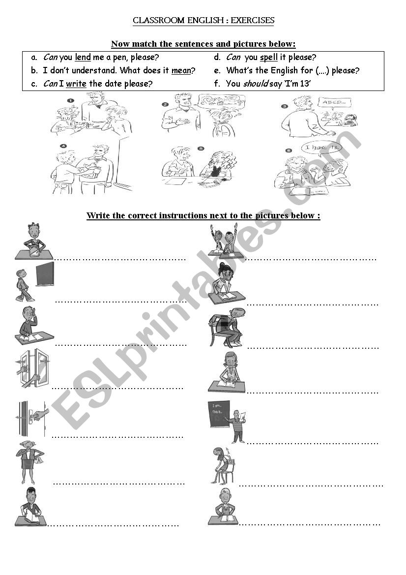 Classroom English - Exercises worksheet