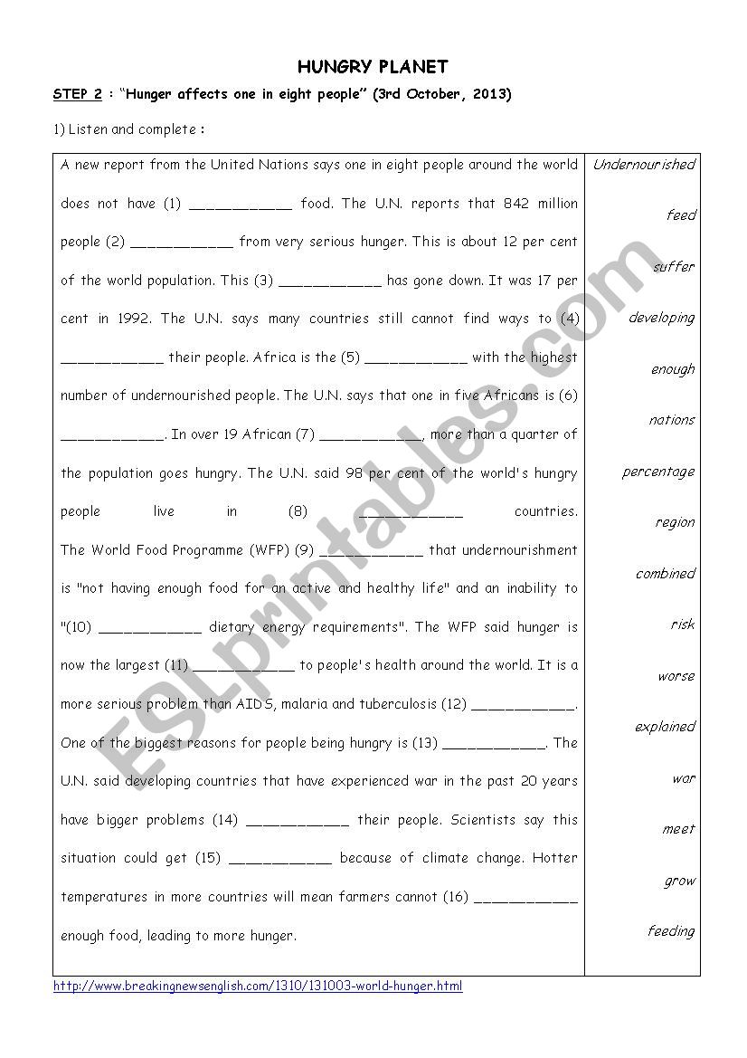 hungry planet - 2 worksheet