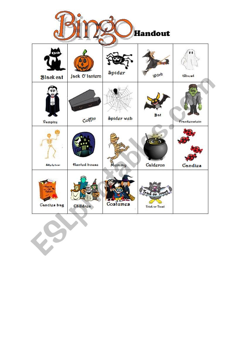 Halloween Bingo handout worksheet