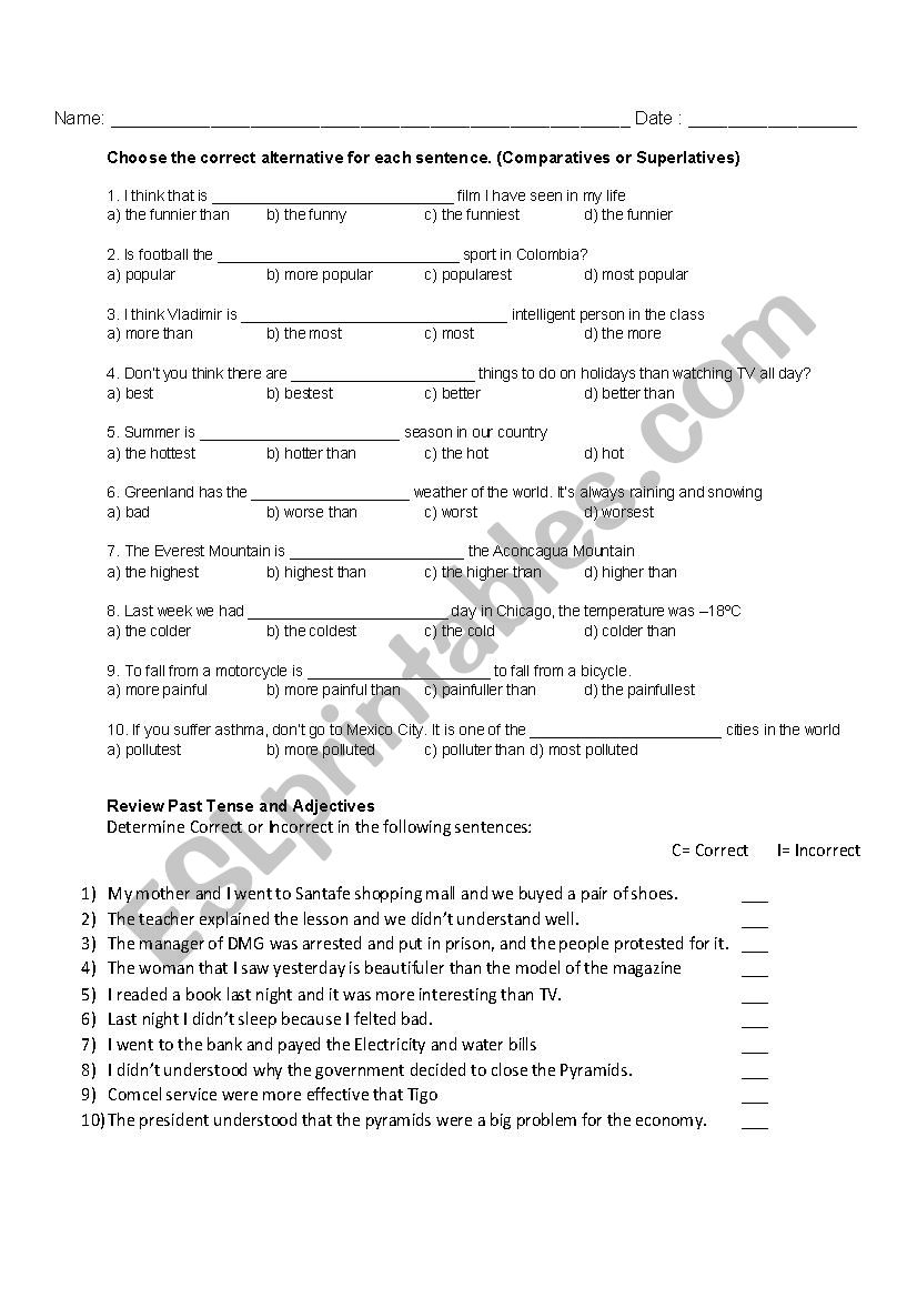 COMPARATIVES OR SUPERLATIVES worksheet