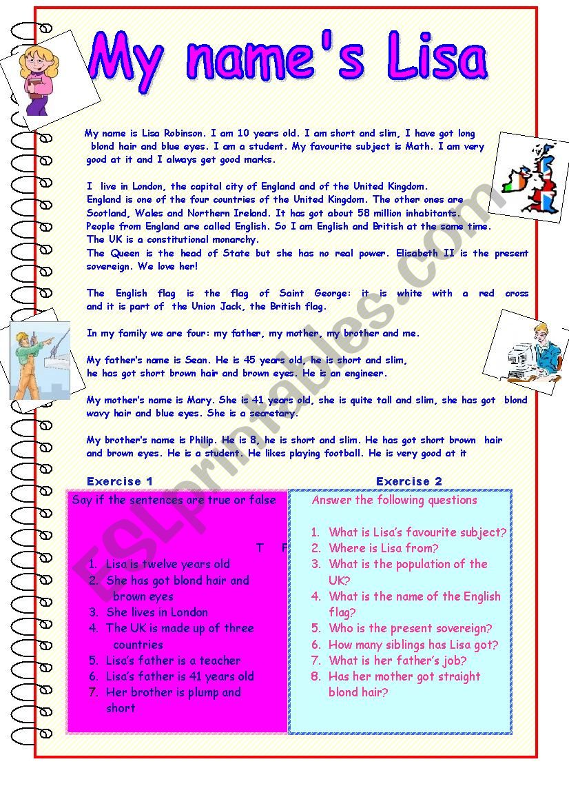 My nameÂ´s Lisa worksheet
