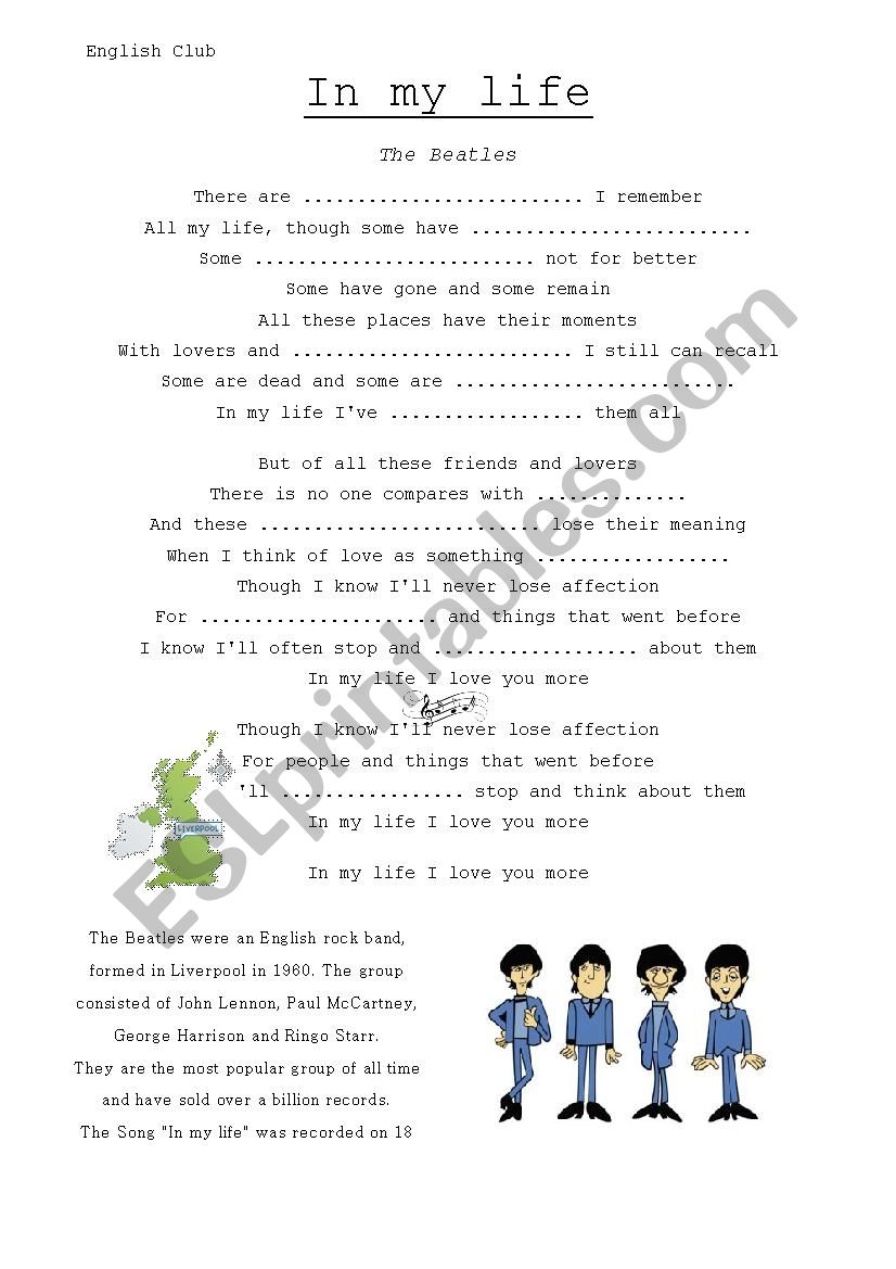 Song-In My Life-The Beatles worksheet