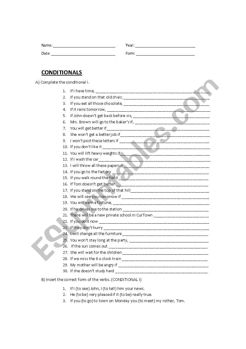 Conditionals and Modals worksheet