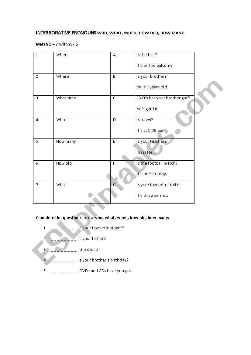 INTERROGATIVE PRONOUNS WHO WHAT WHEN HOW OLD HOW MANY