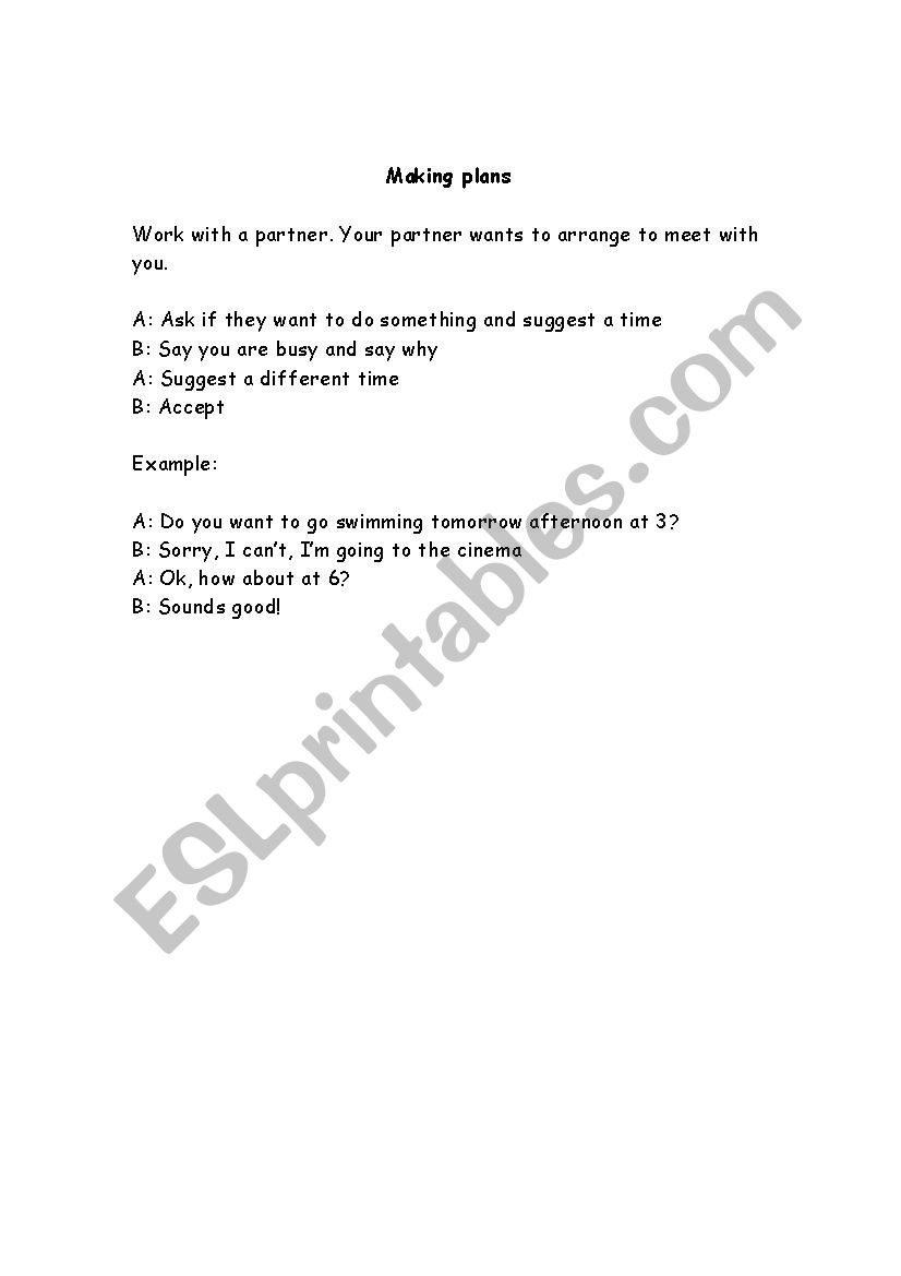 Making Plans worksheet