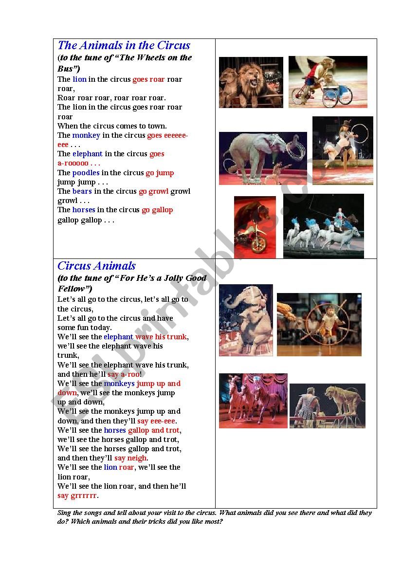 2 CIRCUS SONGS  worksheet