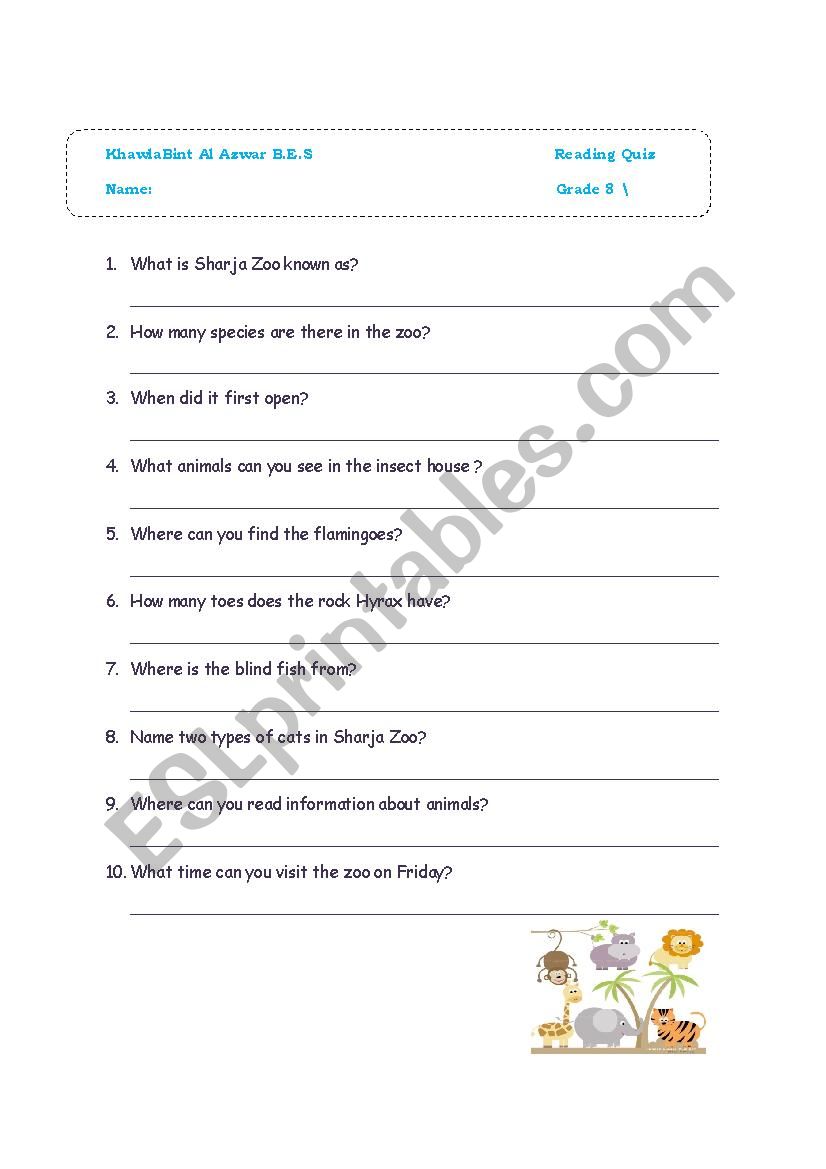 Zoo Readinng worksheet