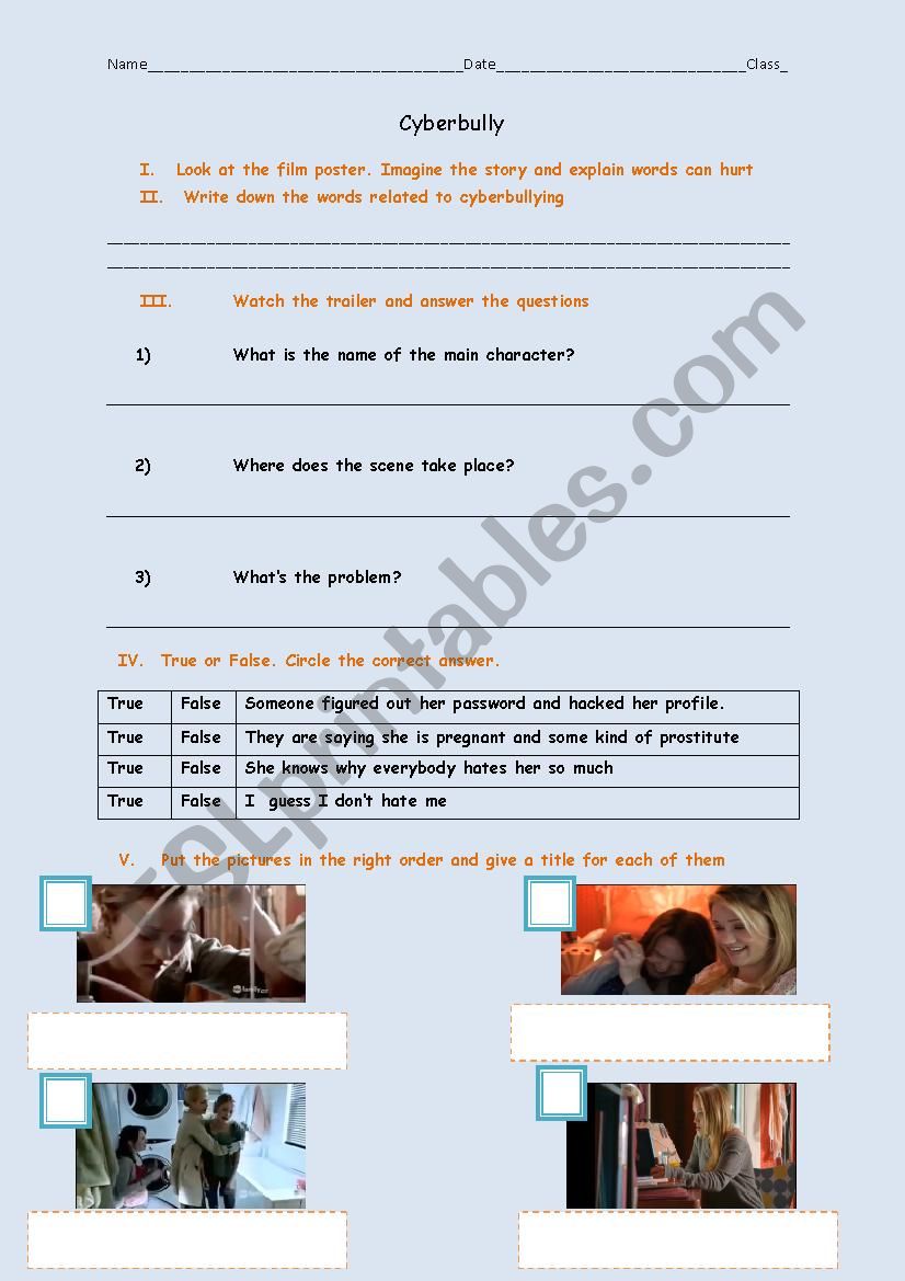 Cyberbully film trailer worksheet