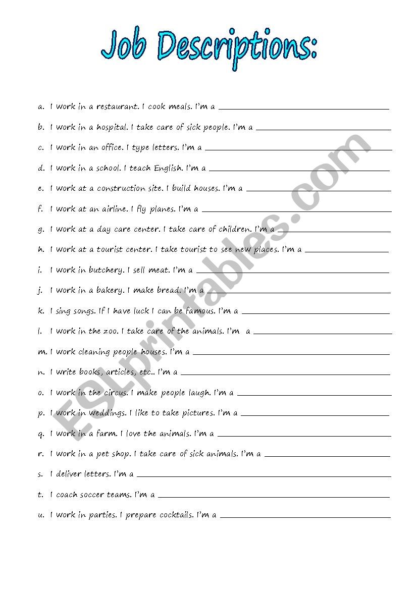 job desription worksheet