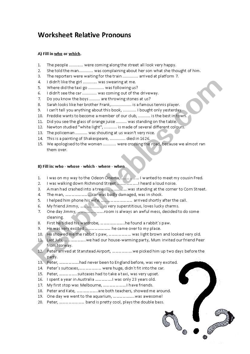 Worksheet Relative Pronouns worksheet