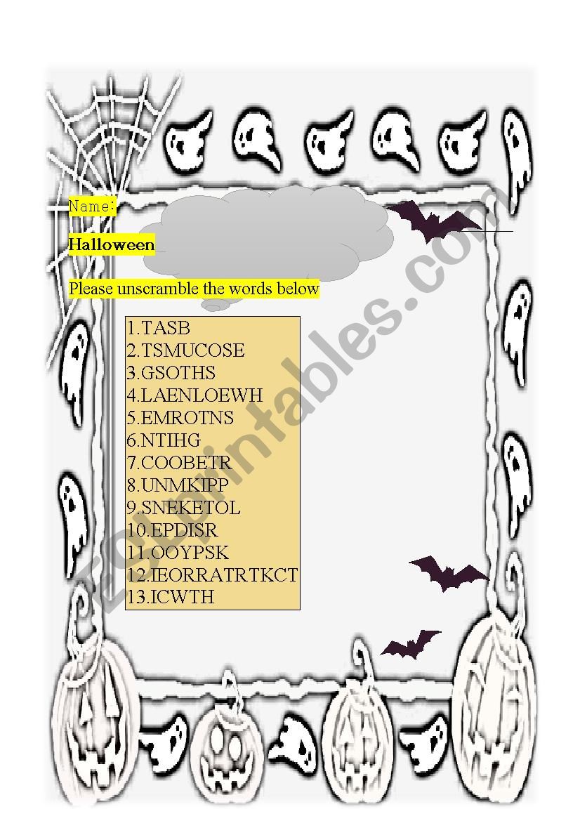 Halloween unscramble worksheet