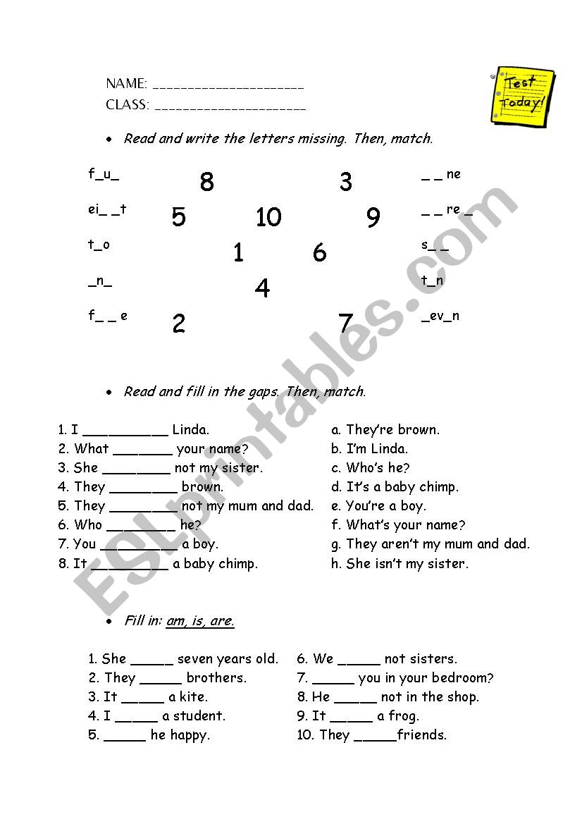 Revision test worksheet