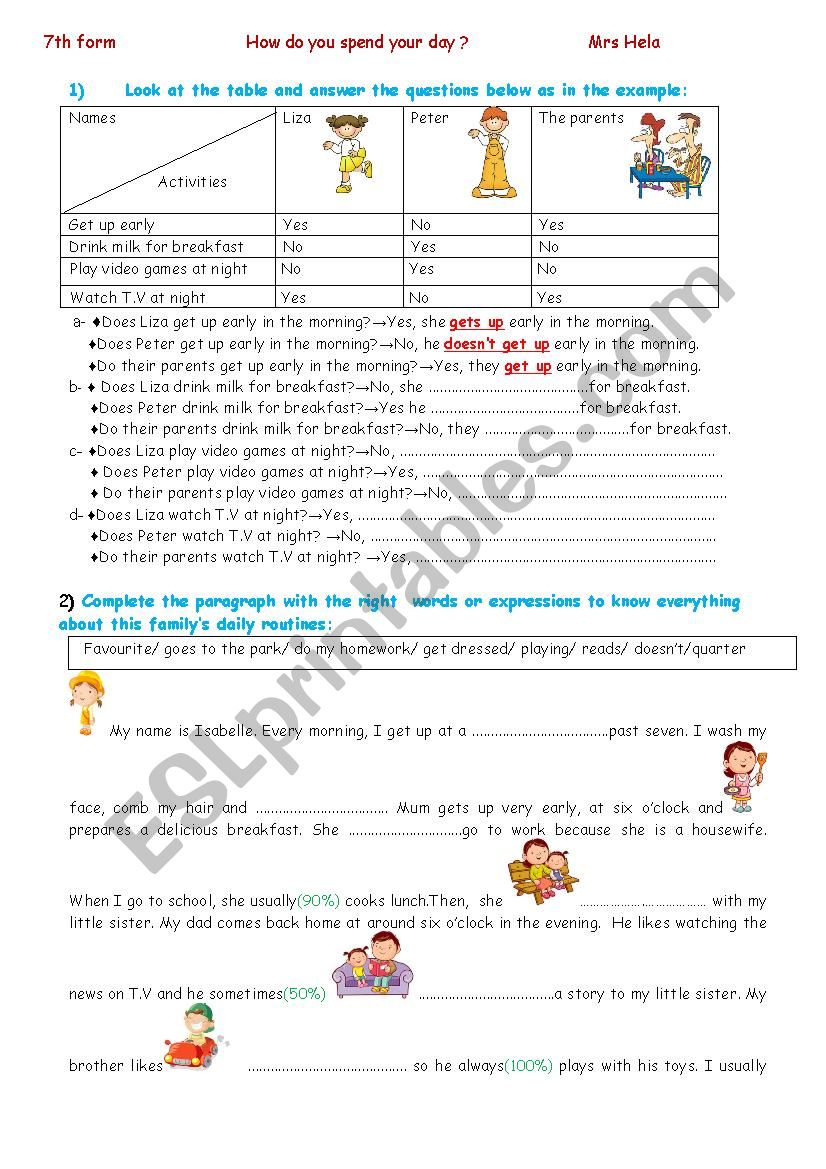 How do you spend your day? worksheet