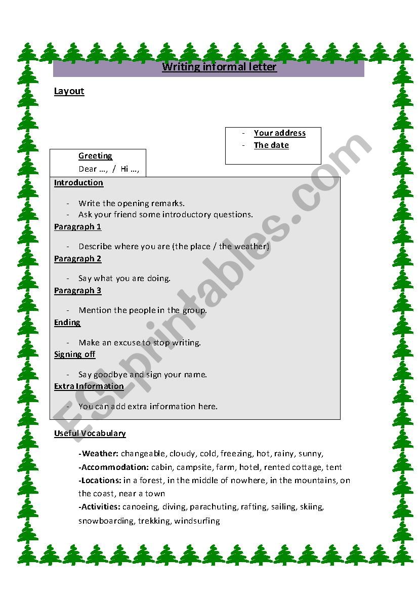 Writing informal letter worksheet