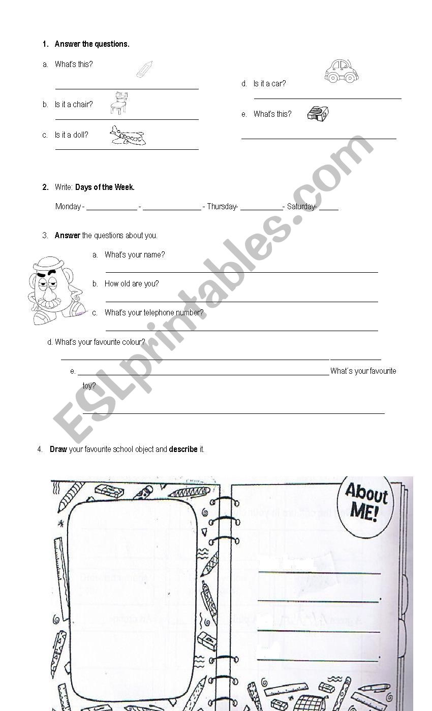 Personal information, days of the week and school objects