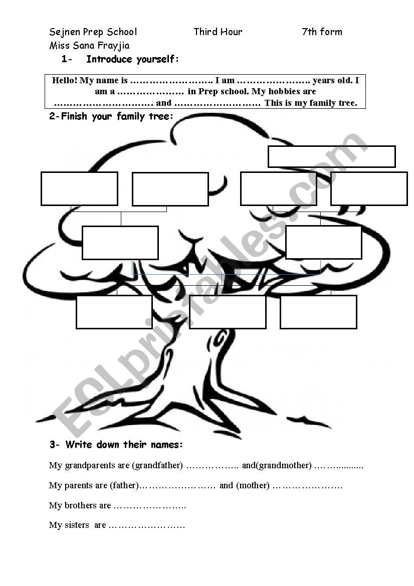 My Family Tree worksheet