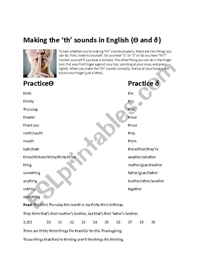 Practice th sounds worksheet