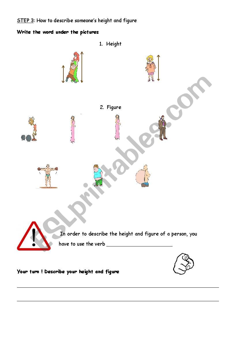 How to describe a character_height and figure - ESL worksheet by
