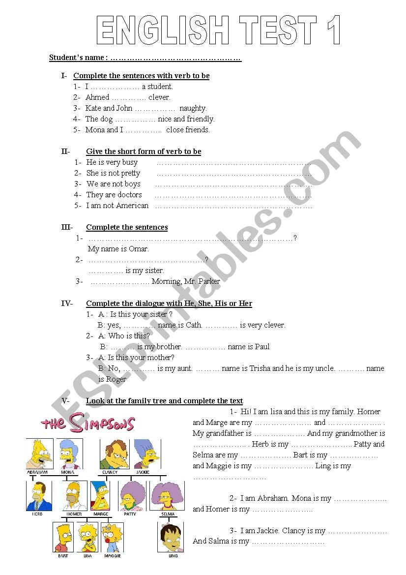 VERB TO BE FAMILY MEMBERS worksheet