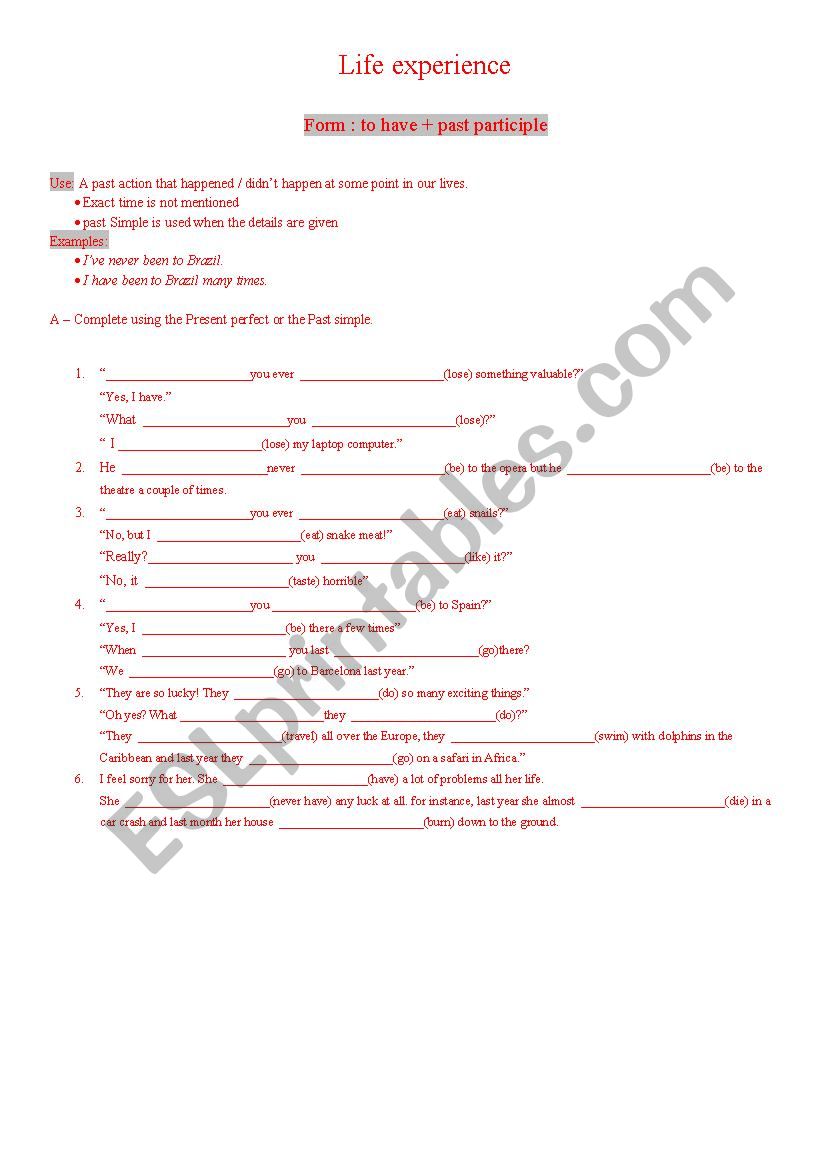 Present Perfect worksheet