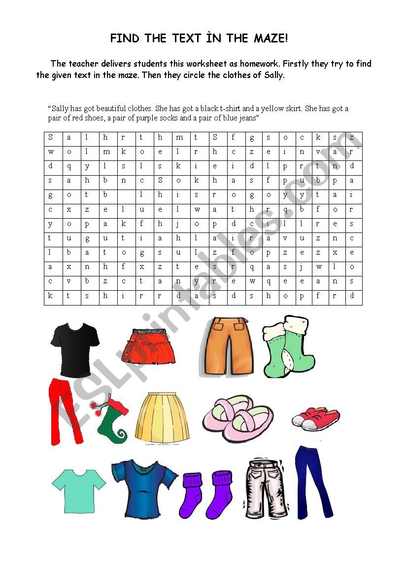 clothes maze worksheet