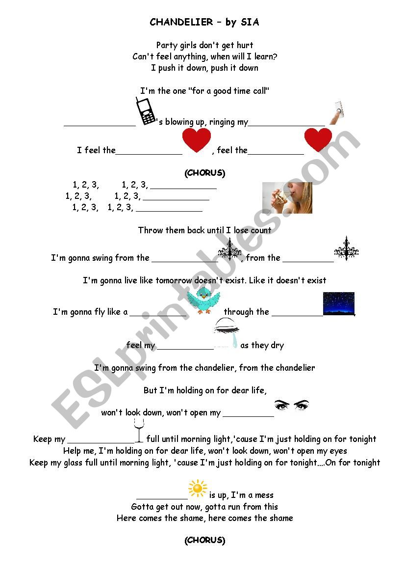 CHANDELIER by SIA worksheet