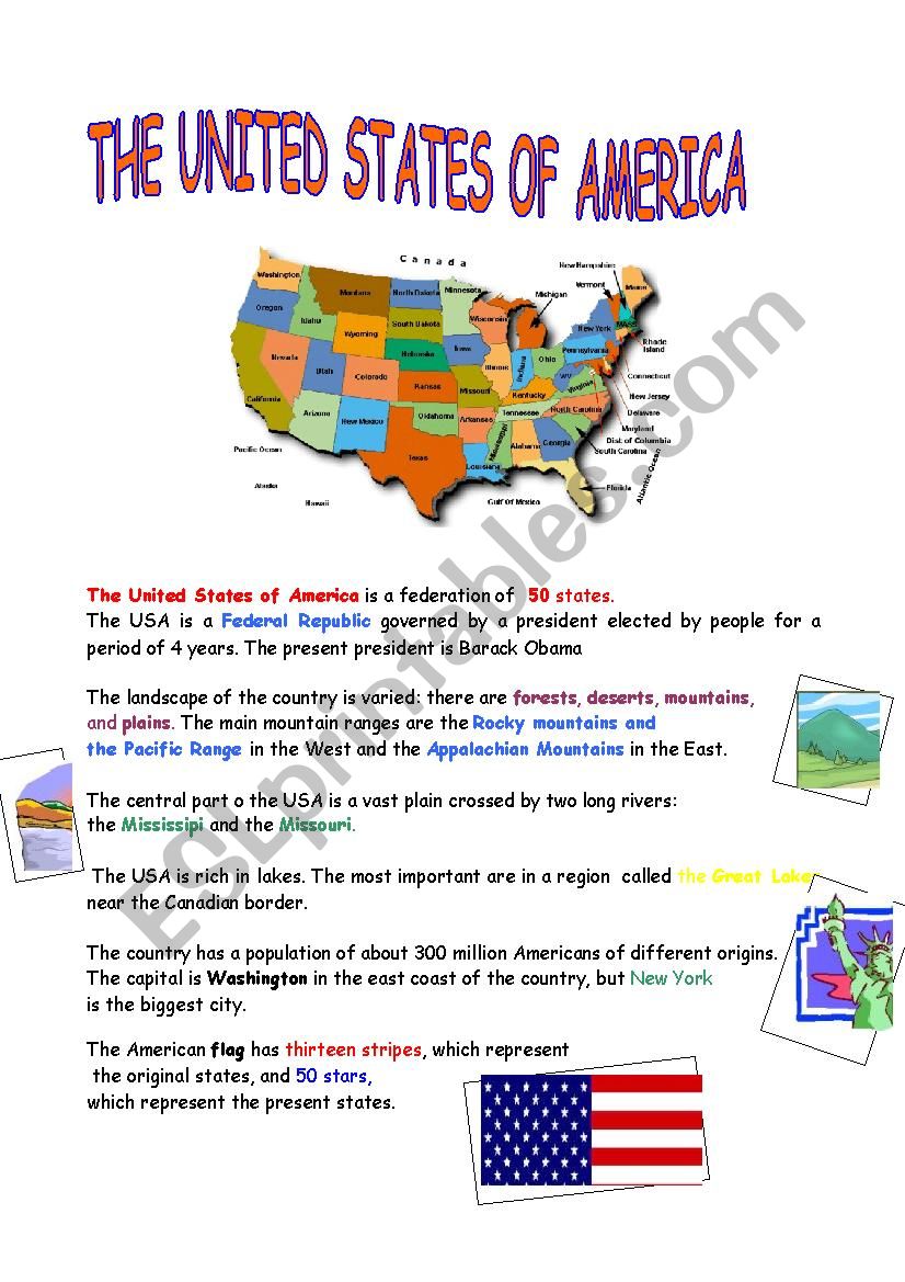 The United States of America worksheet