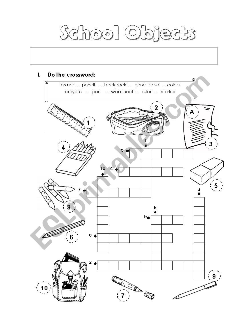 School Objects worksheet