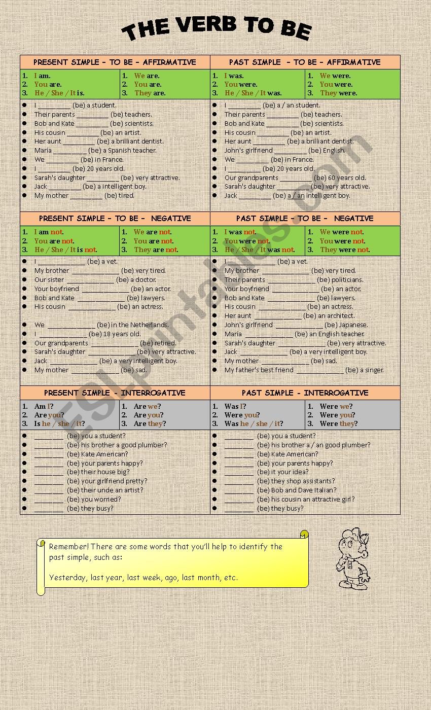 review verb to be tenses worksheet