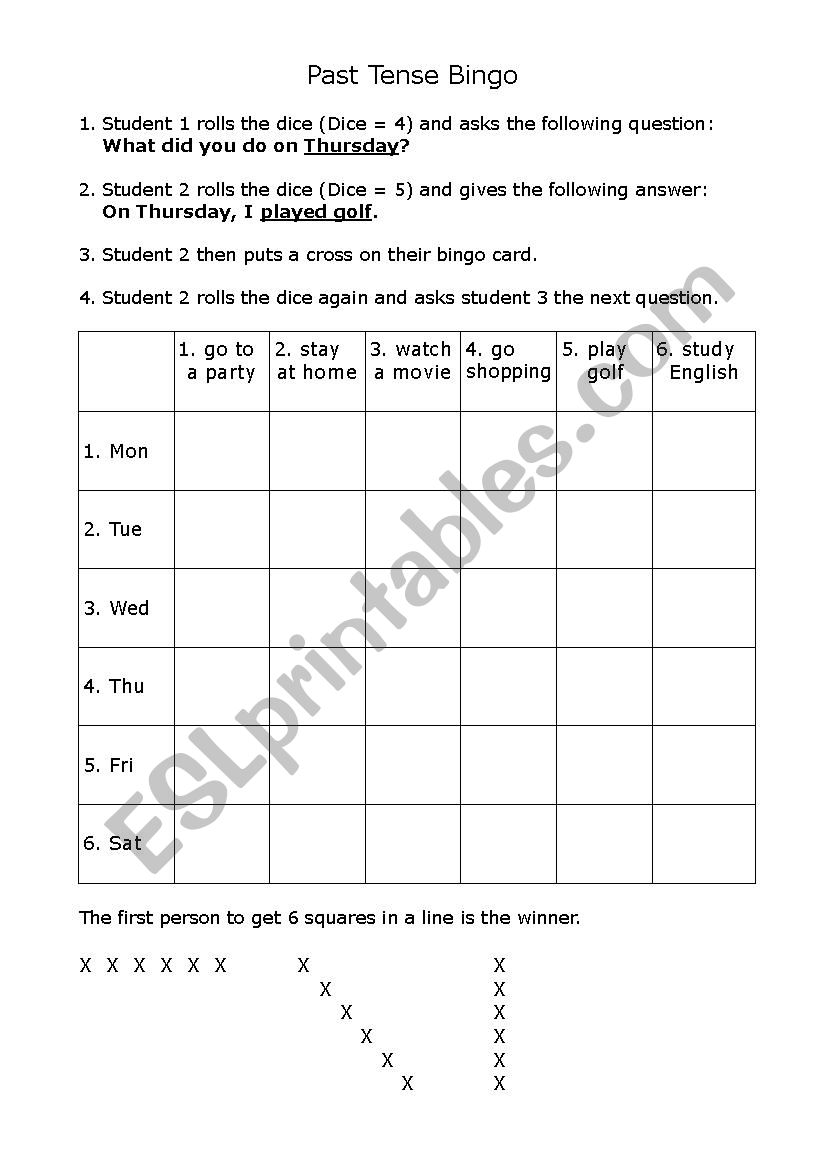 Past Tense Bingo worksheet