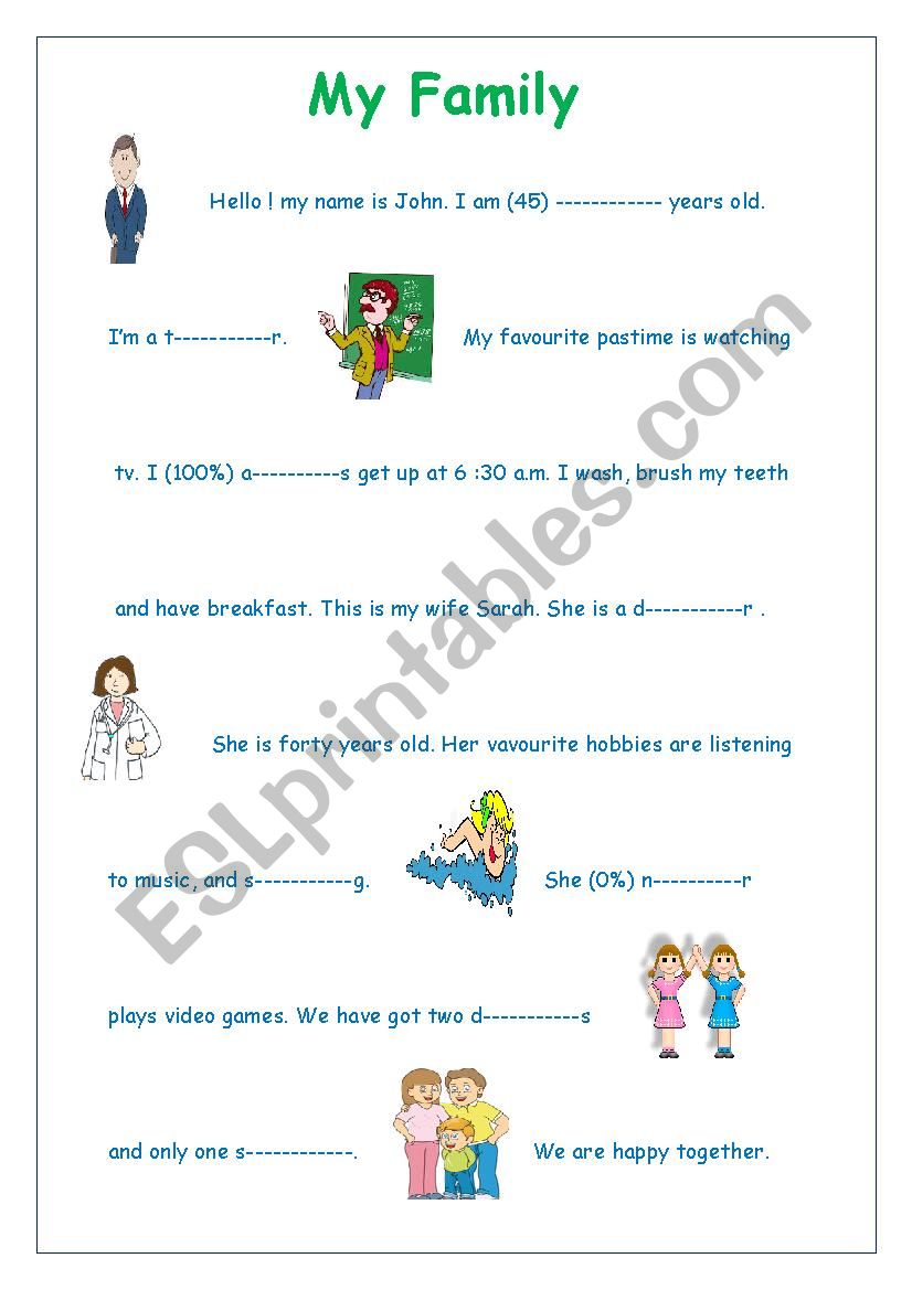 my family  worksheet