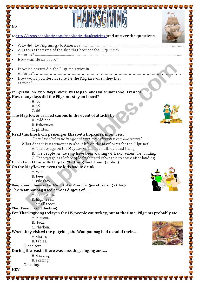 The first Thanksgiving worksheet
