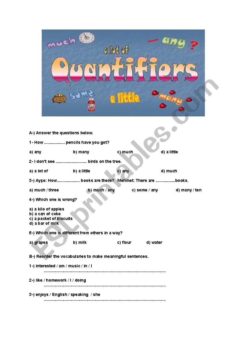Quantifiers-How much/many-a little-a few-a lot of-some-any