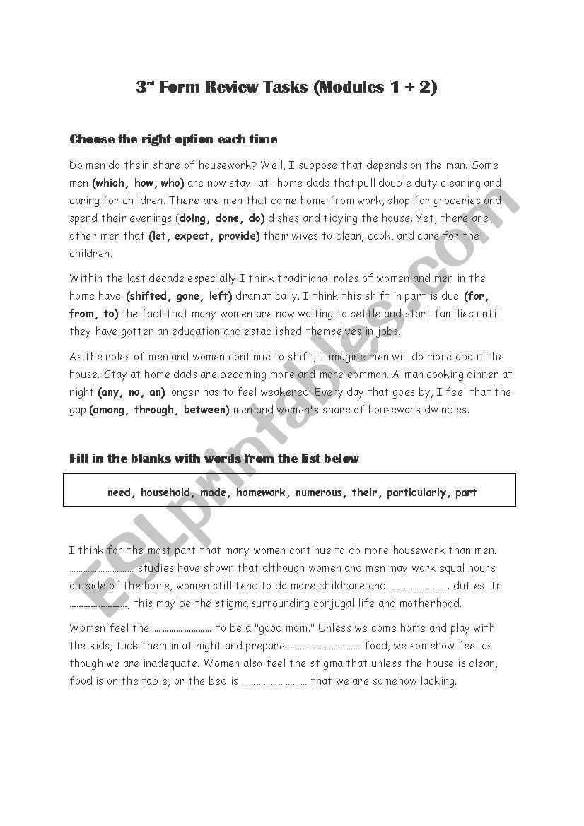 3rd Form Review Tasks  worksheet