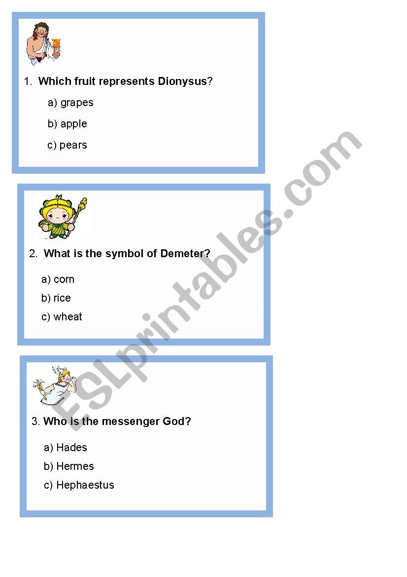 Greek Mythology Game worksheet