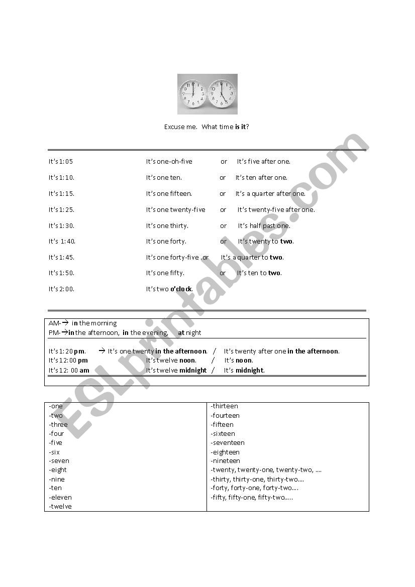 telling time worksheet